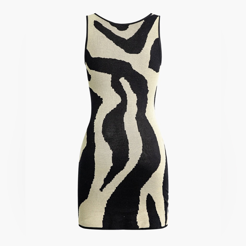 Micas Contrast Sleeveless Knit Mini Dress, Tan/Black, Med, NEW with tags! - Picture 3 of 4